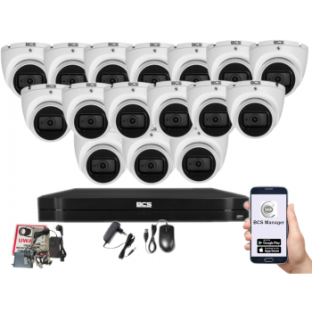 ZESTAW MONITORINGU BCS-L-XVR1602-4KE(5) + 16x BCS-EA18FWR3(2) 8MPX 4K 2.8mm IR30 2TB
